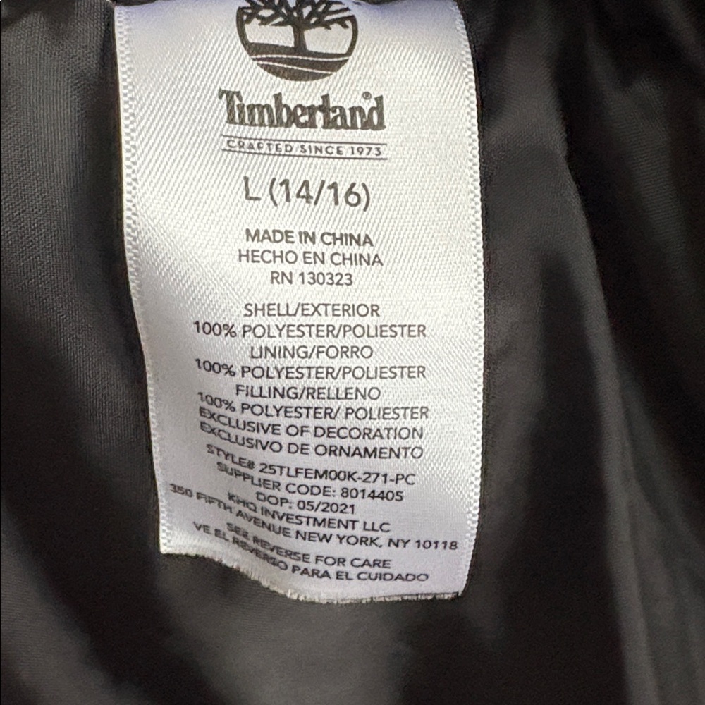 Timberland Kids Green and Brown Camouflage Puffer Jacket Size Large - Picture 4 of 10